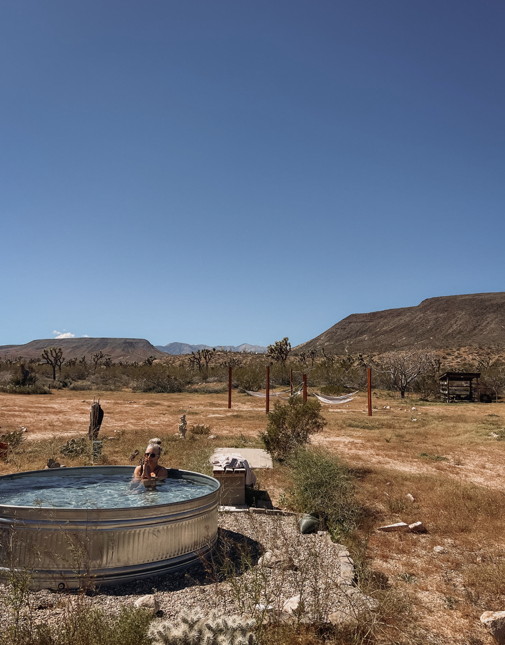 Stock tank soak in Joshua Tree desert