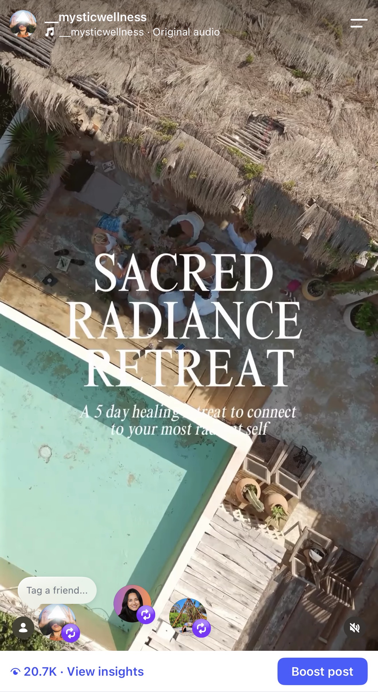 Sacred Radiance retreat reel showing 20.7K views
